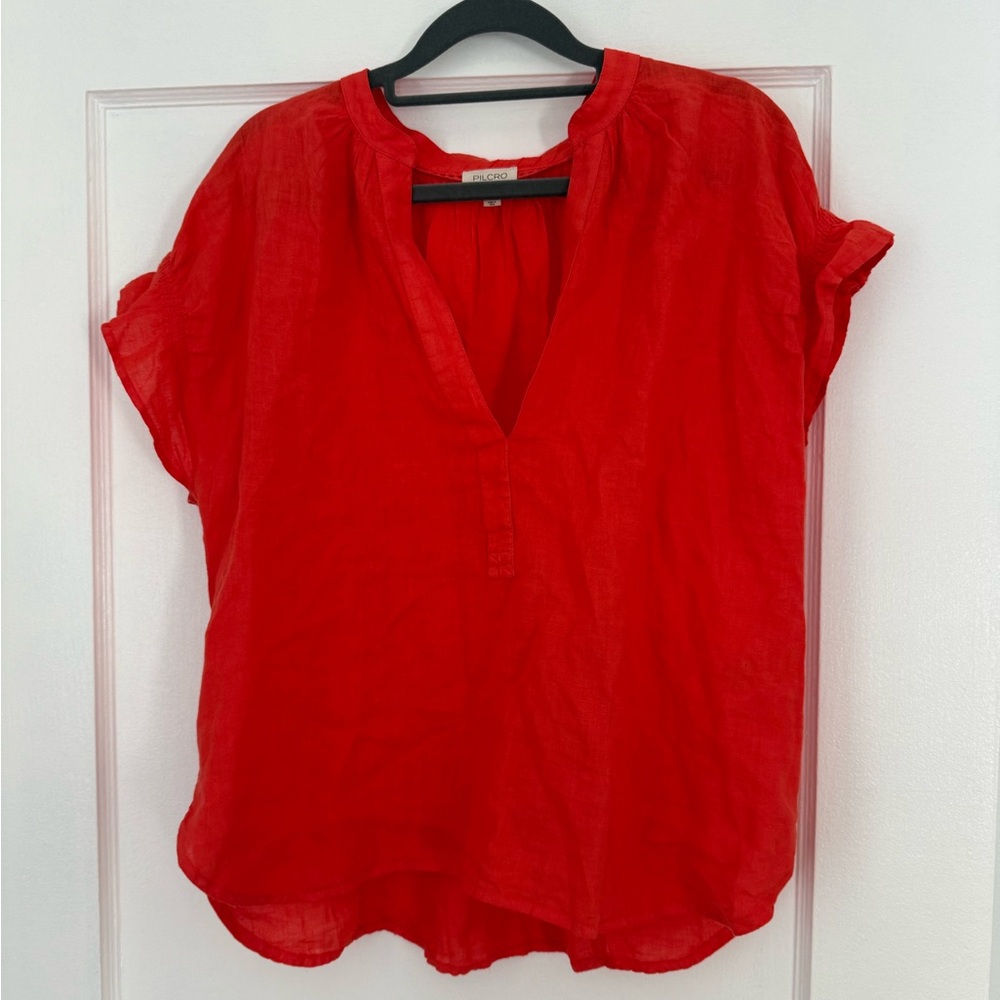 NWOT Anthropologie Pilcro Vibrant Red Linen Blouse